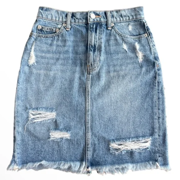 Distressed Jean Skirt Frayed Raw Hem Cut Off Denim Gap Women Size X Small XS - Picture 8 of 16